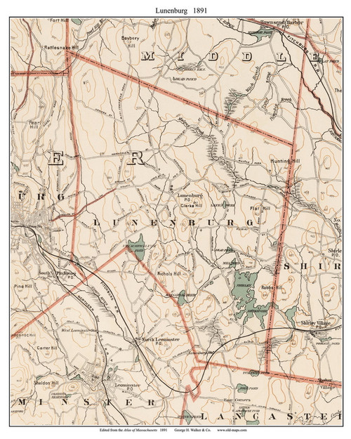 Lunenburg, 1891 - Old Town Map Reprint - Worcester Co. - 1891 Atlas of Massachusetts