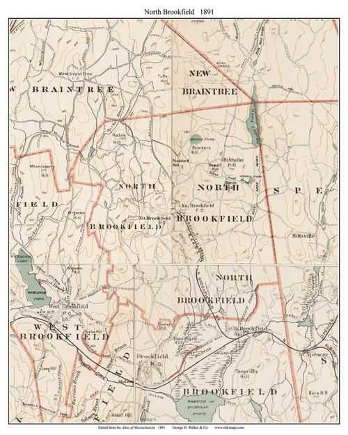 NorthBrookfield, 1891 - Old Town Map Reprint - Worcester Co. - 1891 Atlas of Massachusetts