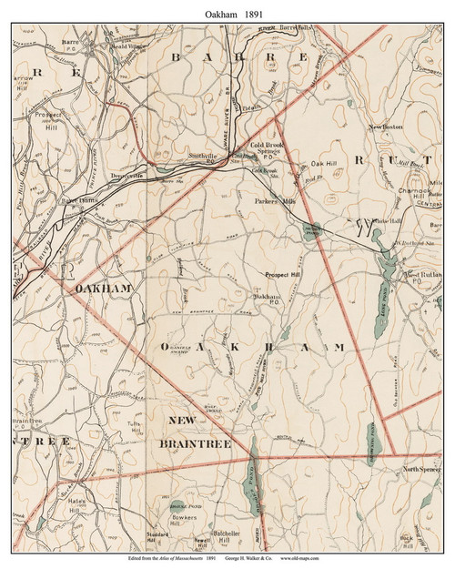 Oakham, 1891 - Old Town Map Reprint - Worcester Co. - 1891 Atlas of Massachusetts