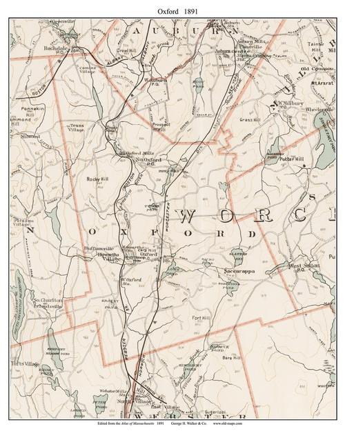Oxford, 1891 - Old Town Map Reprint - Worcester Co. - 1891 Atlas of Massachusetts