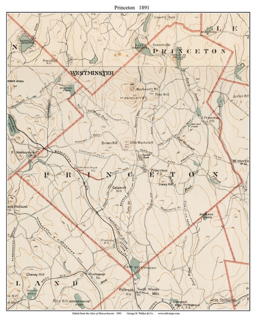 Princeton, 1891 - Old Town Map Reprint - Worcester Co. - 1891 Atlas of Massachusetts