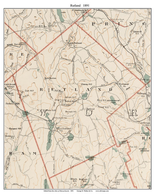 Rutland, 1891 - Old Town Map Reprint - Worcester Co. - 1891 Atlas of Massachusetts