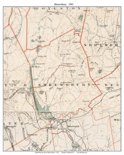 Shrewsbury, 1891 - Old Town Map Reprint - Worcester Co. - 1891 Atlas of Massachusetts