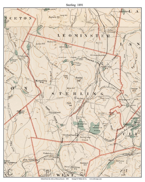 Sterling, 1891 - Old Town Map Reprint - Worcester Co. - 1891 Atlas of Massachusetts