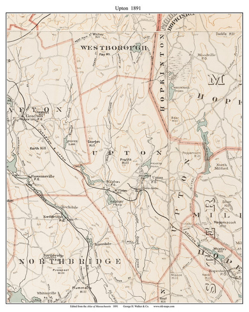 Upton, 1891 - Old Town Map Reprint - Worcester Co. - 1891 Atlas of Massachusetts