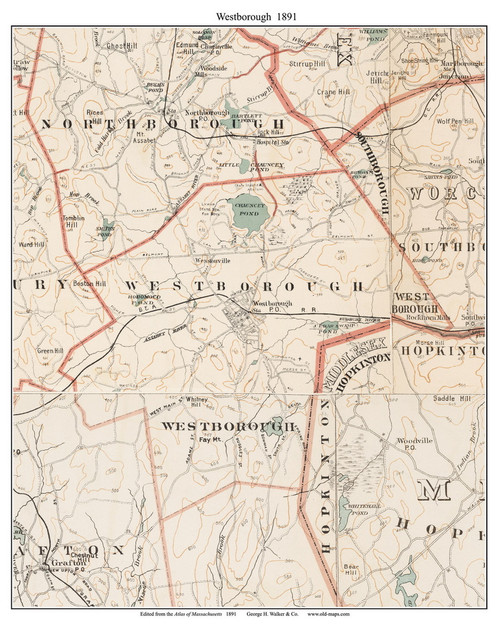 Westborough, 1891 - Old Town Map Reprint - Worcester Co. - 1891 Atlas of Massachusetts