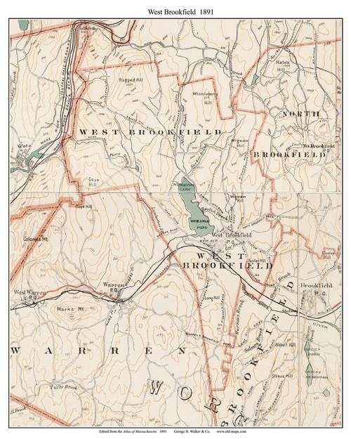 WestBrookfield, 1891 - Old Town Map Reprint - Worcester Co. - 1891 Atlas of Massachusetts