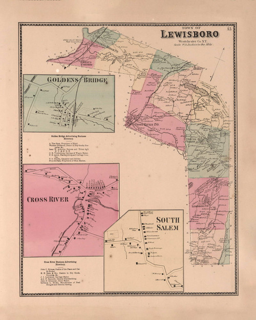 Lewisboro Town and Golden Bridge, Cross River & South Salem Villages, New York 1867 - Westchester Co. Old Town Map Reprint - NYC Vicinity Atlas 2609 18