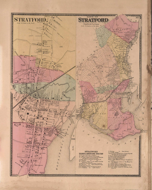 Stratford, Connecticut 1867 - Fairfield Co. Old Town Map Reprint - NYC Vicinity Atlas 2609 38