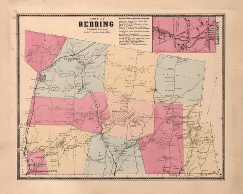 Redding Town & Georgetown Village, Connecticut 1867 - Fairfield Co. Old Town Map Reprint - NYC Vicinity Atlas 2609 47