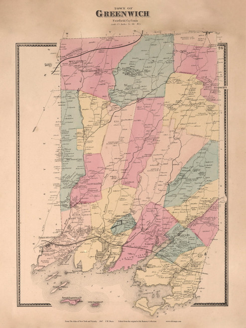 Greenwich, Connecticut 1867 - Fairfield Co. Old Town Map Custom Reprint - NYC Vicinity Atlas 2609 23