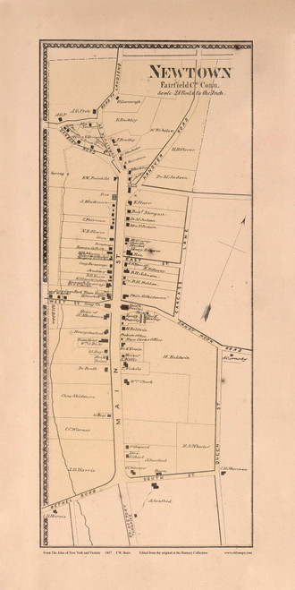 Newtown, Connecticut 1867 - Fairfield Co. Old Town Map Custom Reprint - NYC Vicinity Atlas 2609 50