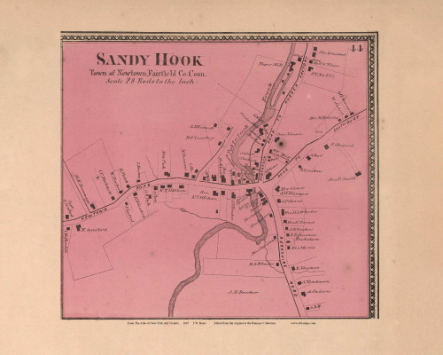 Sandy Hook, Connecticut 1867 - Fairfield Co. Old Town Map Custom Reprint - NYC Vicinity Atlas 2609 50