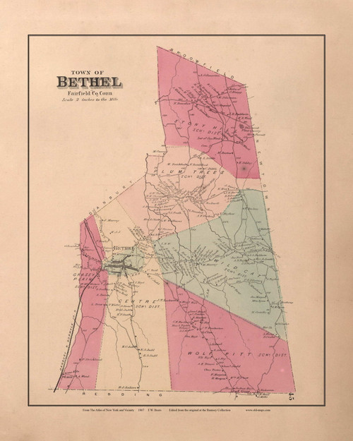 Bethel, Connecticut 1867 - Fairfield Co. Old Town Map Custom Reprint - NYC Vicinity Atlas 2609 51