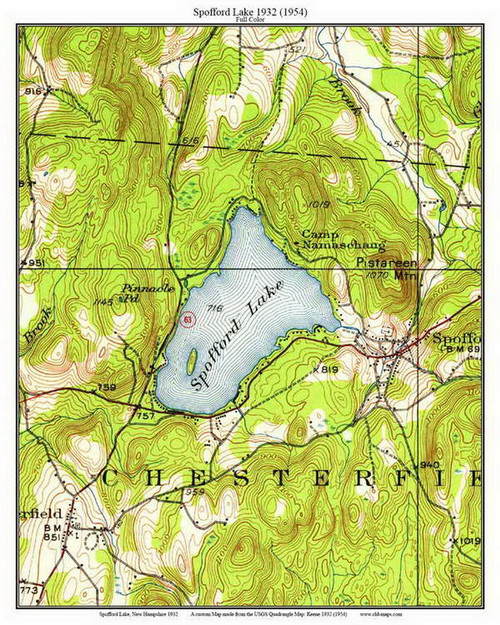 Spofford Lake - Full Color 1932 - Custom USGS Old Topo Map - New Hampshire