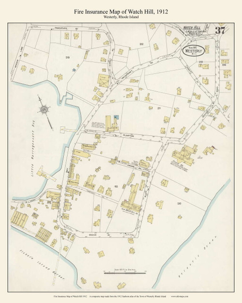 Watch Hill, Rhode Island 1912 - Old Map Westerly Rhode Island Fire Insurance