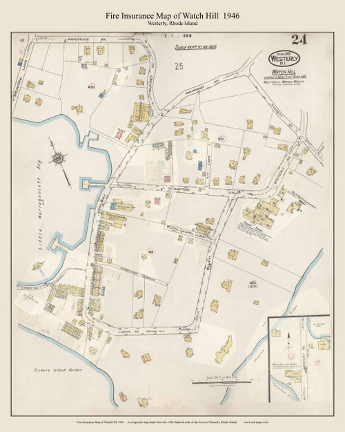 Watch Hill, Rhode Island 1946 - Old Map Westerly Rhode Island Fire Insurance