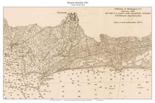 Westerly Shoreline 1901 - Rhode Island 80,000 Scale Custom Chart