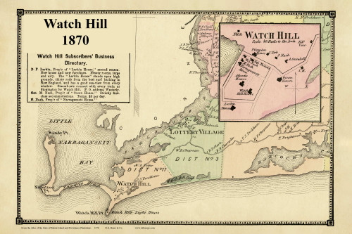 Watch Hill, Rhode Island 1870 - Old Town Map Custom Reprint