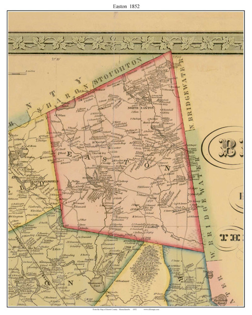 Easton Massachusetts 1852 Old Town Map Custom Print - Bristol Co.