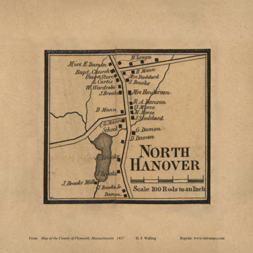 North Hanover Village, Hanover, Massachusetts 1857 Old Town Map Custom Print - Plymouth Co.