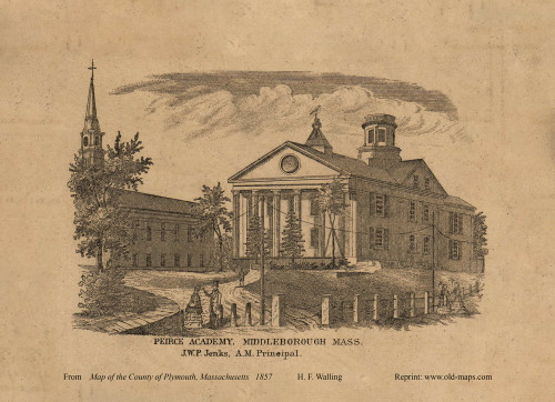 Peirce Academy, Middleborough, Massachusetts 1857 Old Town Map Custom Print - Plymouth Co.