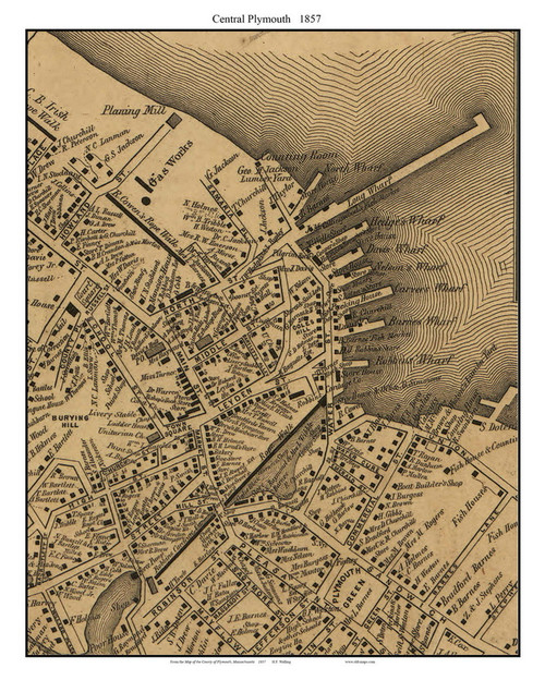 Plymouth Village Close-up, Massachusetts 1857 Old Town Map Custom Print - Plymouth Co.