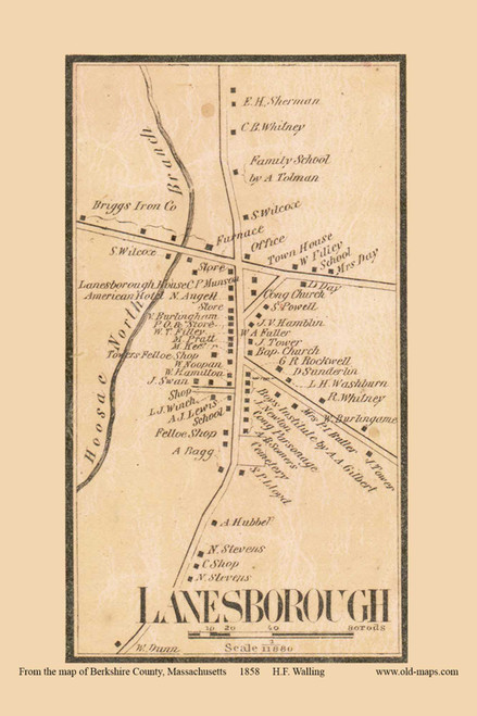 Lanesborough Village - Lanesborough Massachusetts 1858 Old Town Map Custom Print - Berkshire Co.