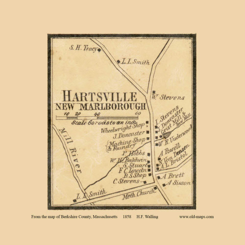 Hartsville - New Marlborough Massachusetts 1858 Old Town Map Custom Print - Berkshire Co.