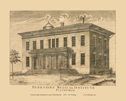 Berkshire Medical Institute - Pittsfield Massachusetts 1858 Old Town Map Custom Print - Berkshire Co.