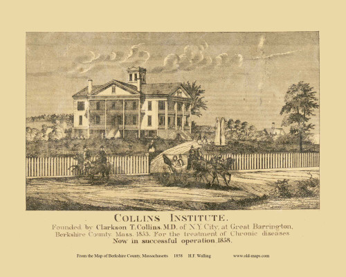 Collins Institute - Great Barrington Massachusetts 1858 Old Town Map Custom Print - Berkshire Co.