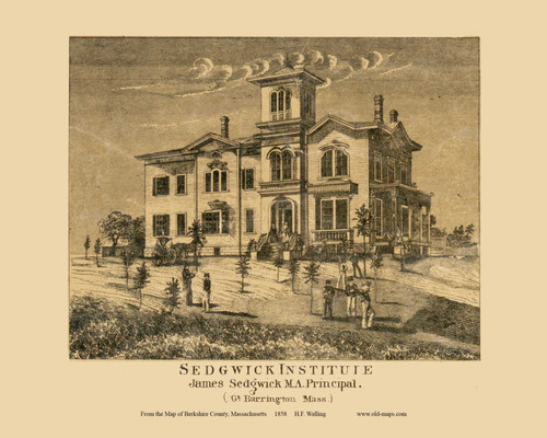 Sedgwick Institute - Great Barrington Massachusetts 1858 Old Town Map Custom Print - Berkshire Co.