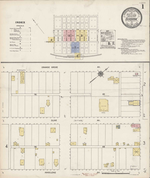 Los Angeles - Burbank California 1910 - Fire Insurance Index - Old Map Reprint