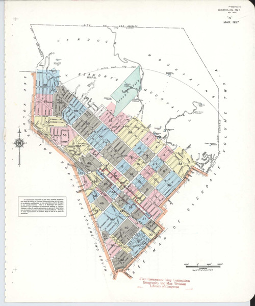 Los Angeles - Burbank California 1957 V1 - Fire Insurance Index - Old Map Reprint
