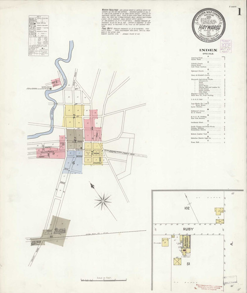 Hayward California 1903 - Fire Insurance Index - Old Map Reprint