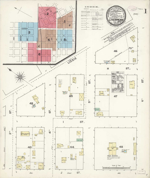 Livermore California 1888 - Fire Insurance Index - Old Map Reprint
