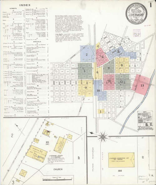Livermore California 1907 - Fire Insurance Index - Old Map Reprint