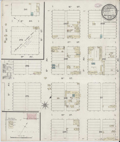 San Diego - National City California 1887 - Fire Insurance Index - Old Map Reprint