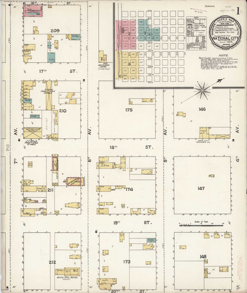 San Diego - National City California 1893 - Fire Insurance Index - Old Map Reprint