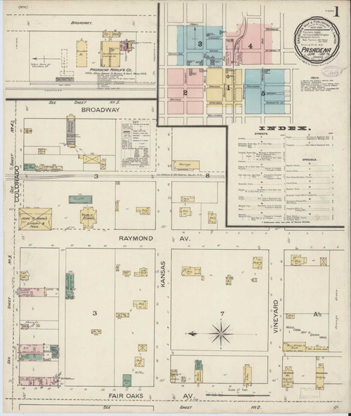 Los Angeles - Pasadena California 1887 - Fire Insurance Index - Old Map Reprint
