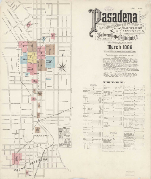 Los Angeles - Pasadena California 1888 - Fire Insurance Index - Old Map Reprint
