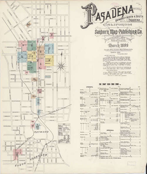 Los Angeles - Pasadena California 1889 - Fire Insurance Index - Old Map Reprint
