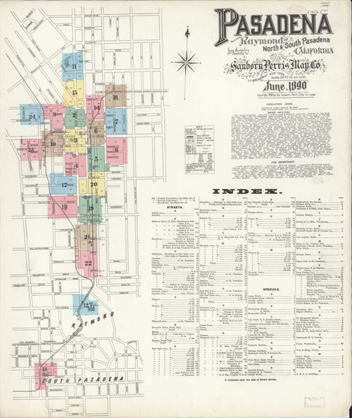 Los Angeles - Pasadena California 1890 - Fire Insurance Index - Old Map Reprint