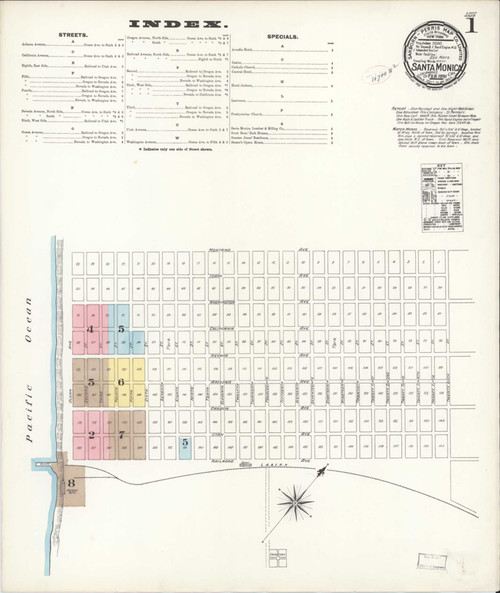 Los Angeles - Santa Monica California 1891 - Fire Insurance Index - Old Map Reprint