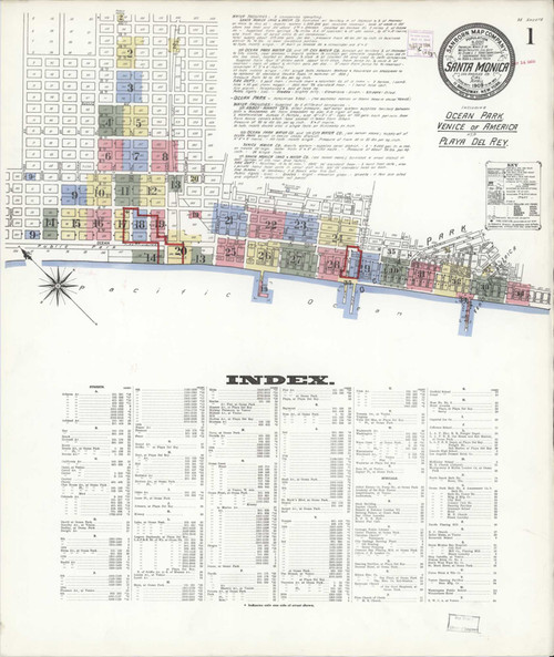 Los Angeles - Santa Monica California 1909 - Fire Insurance Index - Old Map Reprint
