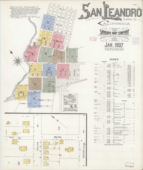 San Leandro California 1907 - Fire Insurance Index - Old Map Reprint