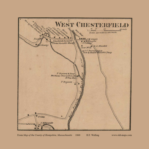West Chesterfield Village, Chesterfield, Massachusetts 1860 Old Town Map Custom Print - Hampshire Co.