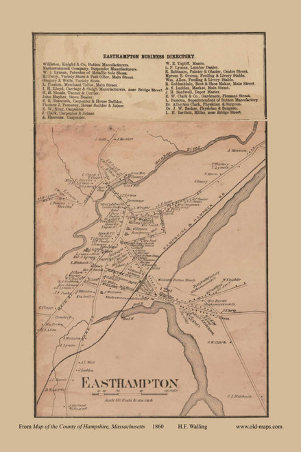 Easthampton Village (with Business Directory), Easthampton, Massachusetts 1860 Old Town Map Custom Print - Hampshire Co.