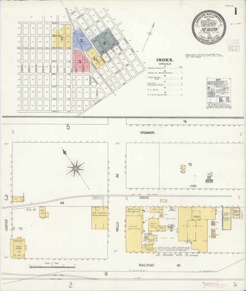Fremont - Newark California 1908 - Fire Insurance Index - Old Map Reprint