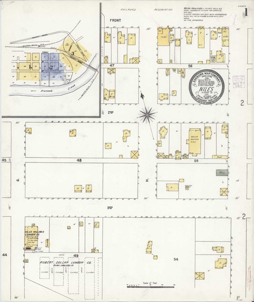 Fremont - Niles California 1907 - Fire Insurance Index - Old Map Reprint
